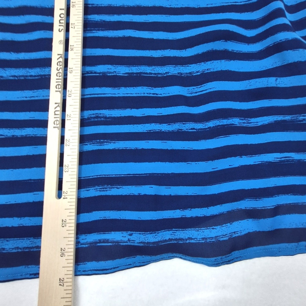 Vince Blouse Womens Large Blue Striped Colorblock 100% Silk Short Sleeve Top - Picture 7 of 10